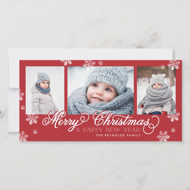 Cartes Pour Fêtes Annuelles Joyeux Noël et Joyeux Snowflakes du Nouvel An (Devant)