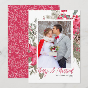 Cartes Pour Fêtes Annuelles Joyeux Noël et Marié Photo Rouge Poinsettia