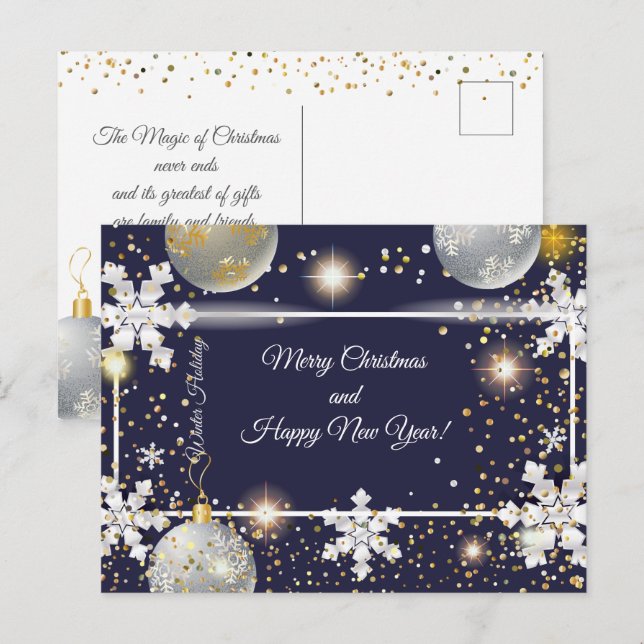 Cartes Pour Fêtes Annuelles Joyeux Noël et Nouvel An ! 20XX Silver Luxury (Devant / Derrière)