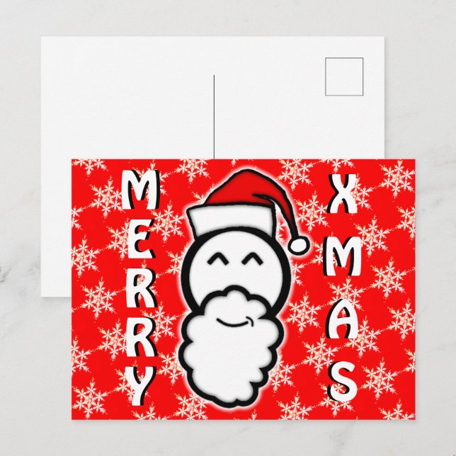 Cartes Pour Fêtes Annuelles Joyeux Noël et Père Noël souriant (Devant / Derrière)