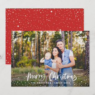 Cartes Pour Fêtes Annuelles Joyeux Noël étoiles photo rouge script moderne
