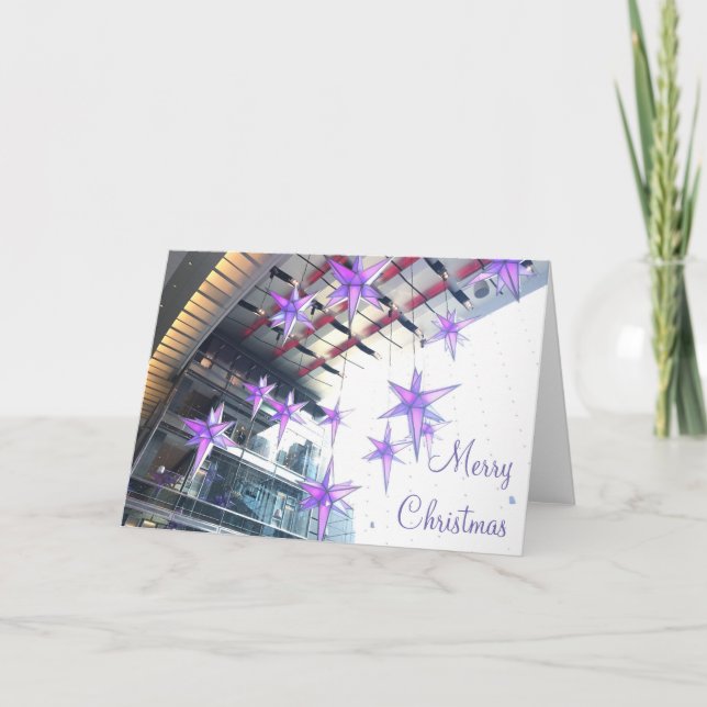 Cartes Pour Fêtes Annuelles Joyeux Noël Etoiles violettes Columbus Circle NYC (Devant)