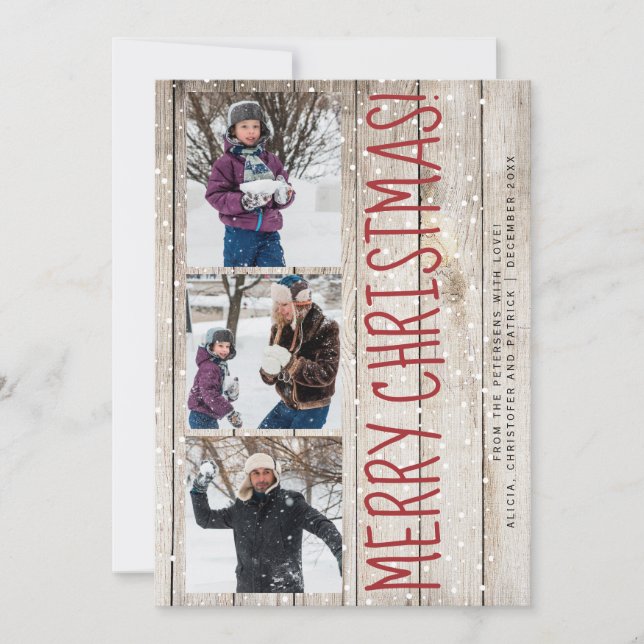 Cartes Pour Fêtes Annuelles Joyeux Noël famille 3 photo collage rustique (Devant)
