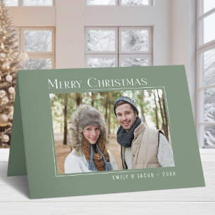 Cartes Pour Fêtes Annuelles Joyeux Noël Famille moderne Photo Elegant Vert