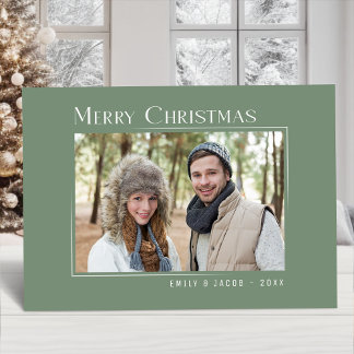 Cartes Pour Fêtes Annuelles Joyeux Noël Famille moderne Photo Elegant Vert