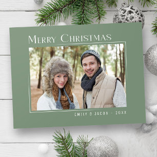 Cartes Pour Fêtes Annuelles Joyeux Noël Famille moderne Photo Elegant Vert