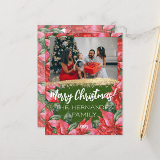 Cartes Pour Fêtes Annuelles Joyeux Noël Famille Photo Aquarelle Poinsettia