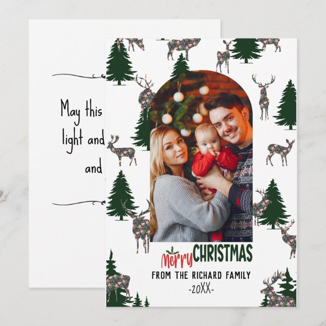 Cartes Pour Fêtes Annuelles Joyeux Noël Famille Photo Arbre Cerf (Devant / Derrière)