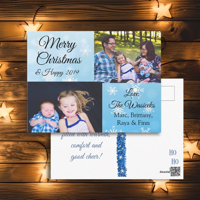 Cartes Pour Fêtes Annuelles Joyeux Noël Famille Photo Blue Snowflakes (Créateur téléchargé)