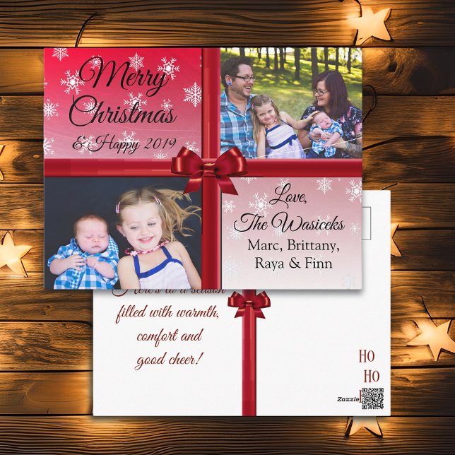 Cartes Pour Fêtes Annuelles Joyeux Noël Famille Photo Burgundy Bow (Créateur téléchargé)