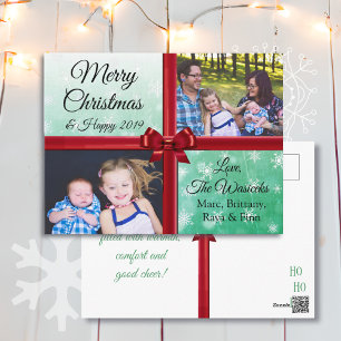 Cartes Pour Fêtes Annuelles Joyeux Noël Famille Photo Burgundy Bow