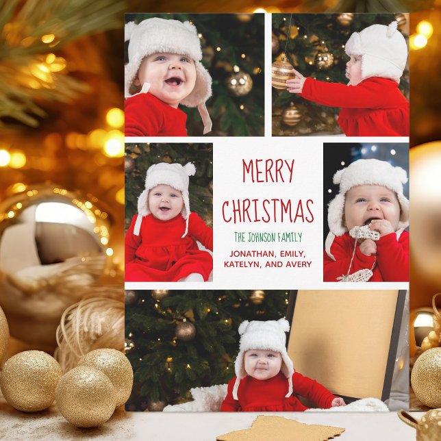 Cartes Pour Fêtes Annuelles Joyeux Noël Famille Photo Collage Mignonne Moderne (Créateur téléchargé)