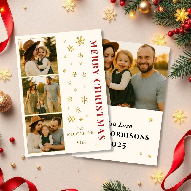 Cartes Pour Fêtes Annuelles Joyeux Noël Famille Photo Élégant Flocon de neige (Créateur téléchargé)