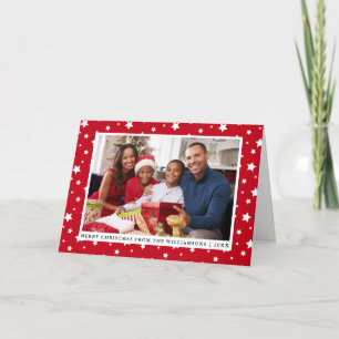Cartes Pour Fêtes Annuelles Joyeux Noël Famille Photo Étoiles Rouge
