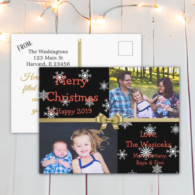 Cartes Pour Fêtes Annuelles Joyeux Noël Famille Photo Gold Snowflakes (Créateur téléchargé)