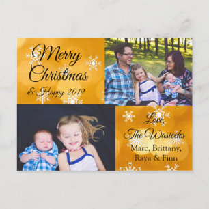 Cartes Pour Fêtes Annuelles Joyeux Noël Famille Photo Gold Snowflakes