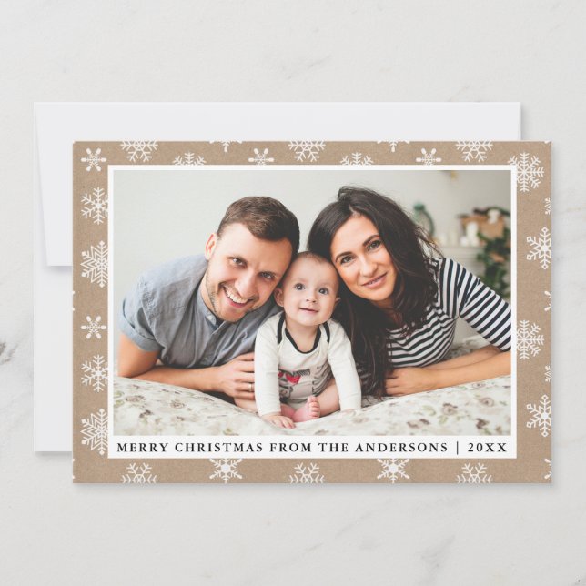 Cartes Pour Fêtes Annuelles Joyeux Noël Famille Photo Kraft Snowflake (Devant)