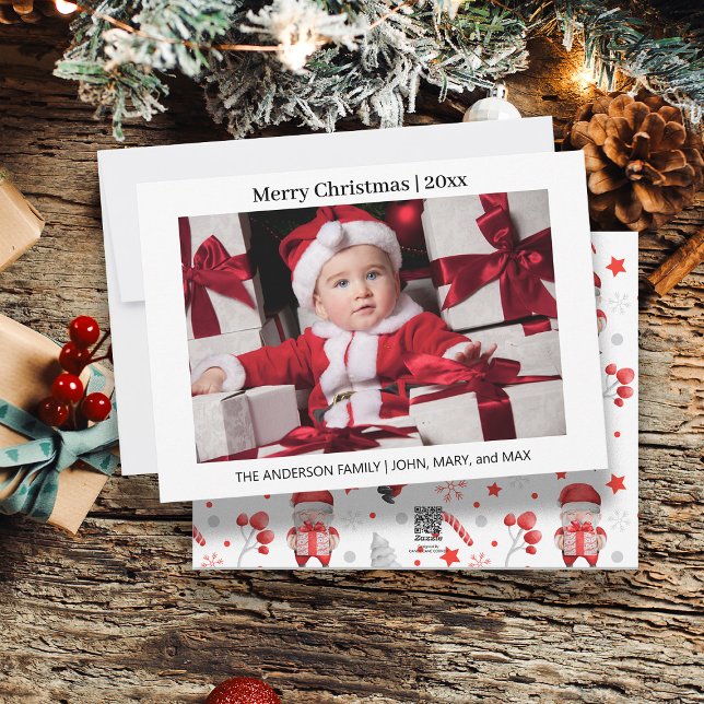 Cartes Pour Fêtes Annuelles Joyeux Noël Famille Photo Père Noël (Cute Christmas photo greeting card.)