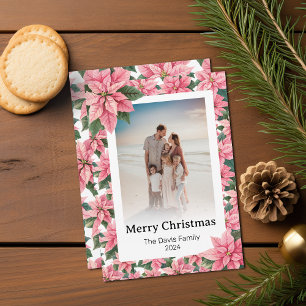 Cartes Pour Fêtes Annuelles Joyeux Noël Famille Photo Pink Poinsettia