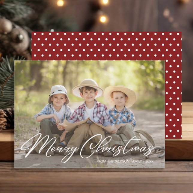 Cartes Pour Fêtes Annuelles Joyeux Noël Famille Photo Rouge Blanc Polka Dot (Family photo Christmas greeting card)