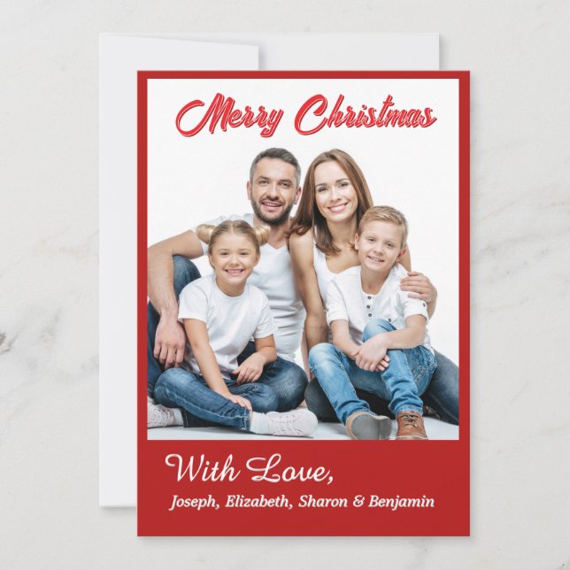 Cartes Pour Fêtes Annuelles Joyeux Noël Famille Photo Rouge moderne (Devant)
