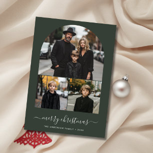 Cartes Pour Fêtes Annuelles Joyeux Noël Famille Photo Salutations Vert