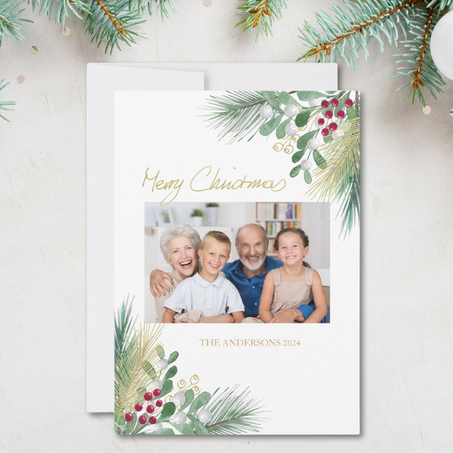 Cartes Pour Fêtes Annuelles Joyeux Noël Famille Photo Verdure (Créateur téléchargé)