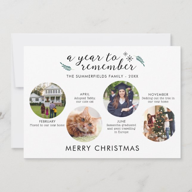 Cartes Pour Fêtes Annuelles Joyeux Noël Famille Photos Chronologie (Devant)