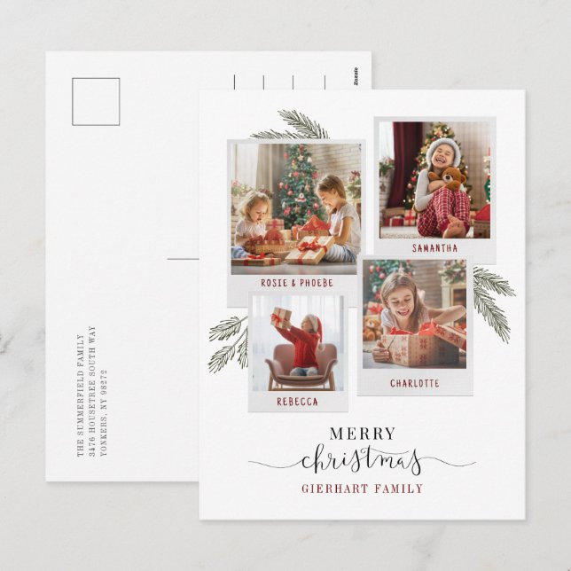 Cartes Pour Fêtes Annuelles Joyeux Noël Famille Photos Élégant (Devant / Derrière)
