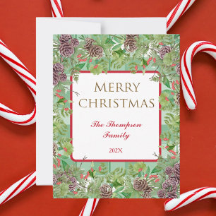 Cartes Pour Fêtes Annuelles Joyeux Noël Famille Veux Pine Bough Rouge Fleur