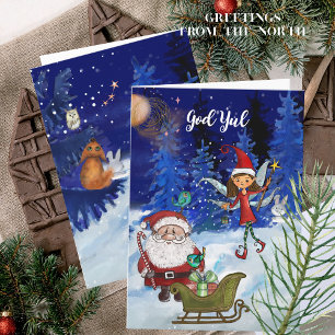 Cartes Pour Fêtes Annuelles Joyeux Noël Fantastique Lutin de Noël Fée & Père N