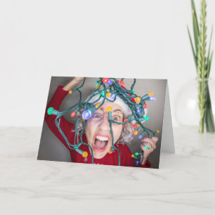 Cartes Pour Fêtes Annuelles Joyeux Noël Femme Avec Guirlandes Emmêlées