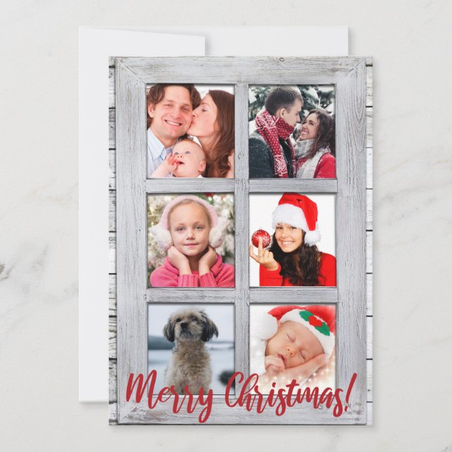 Cartes Pour Fêtes Annuelles Joyeux Noël, Fenêtre Ferme, 6 Photo (Devant)