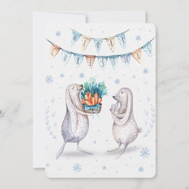 Cartes Pour Fêtes Annuelles Joyeux Noël Festif Bunnies d'hiver (Devant)