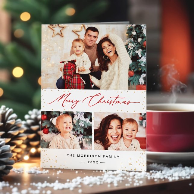 Cartes Pour Fêtes Annuelles Joyeux Noël Festif Gold Confetti 3 Photo (Créateur téléchargé)