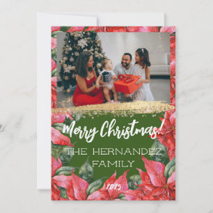 Cartes Pour Fêtes Annuelles Joyeux Noël Festif Poinsettia Photo de famille