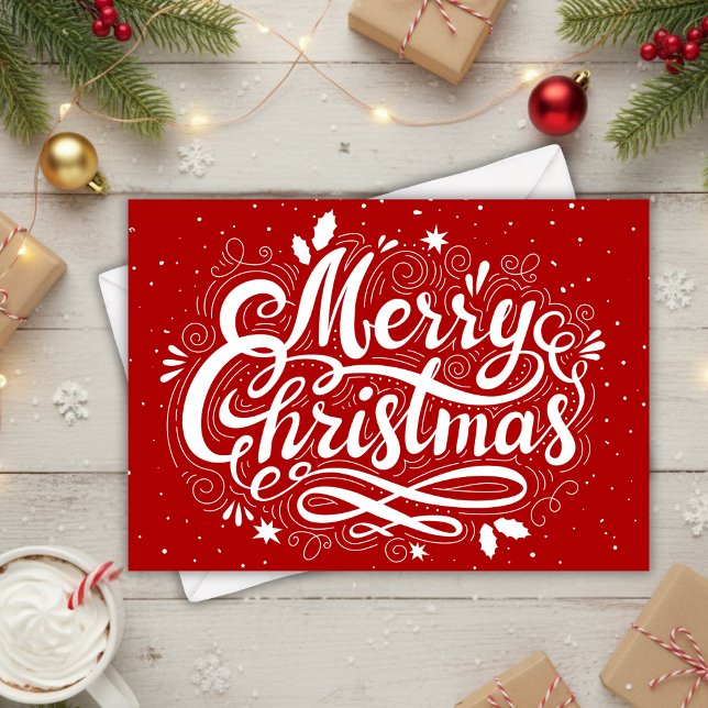 Cartes Pour Fêtes Annuelles Joyeux Noël Festif Rouge et Blanc Personnalisé (Merry Christmas Festive Red and White Custom Holiday Card)