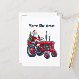 Cartes Pour Fêtes Annuelles Joyeux Noël festif tracteur Père Noël
