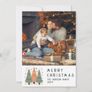 Cartes Pour Fêtes Annuelles Joyeux Noël Festive Arbres Simple Photo Holiday