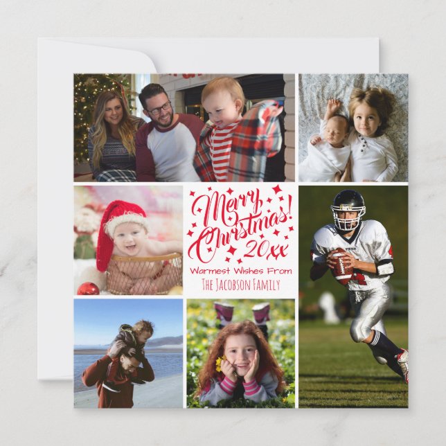 Cartes Pour Fêtes Annuelles Joyeux Noël Festive Famille Photo Collage (Devant)