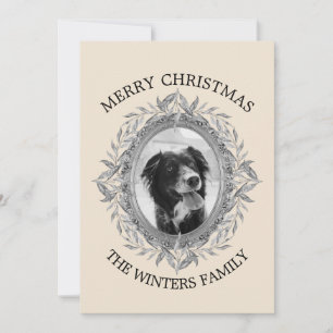 Cartes Pour Fêtes Annuelles Joyeux Noël Fête Argent Feuilles Wreath Photo