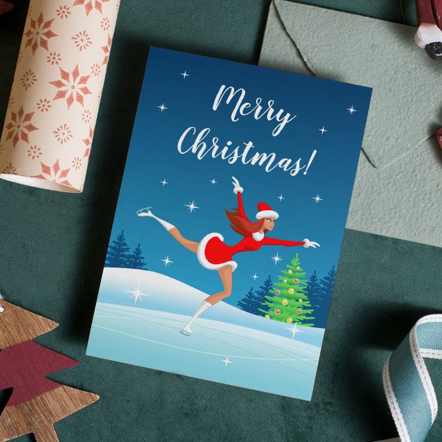 Cartes Pour Fêtes Annuelles Joyeux Noël Figure Skating Girl (Créateur téléchargé)