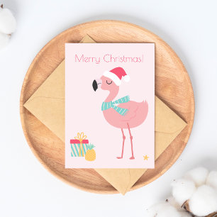 Cartes Pour Fêtes Annuelles Joyeux Noël ! Flamant rose Père Noël Tropical