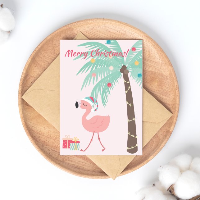 Cartes Pour Fêtes Annuelles Joyeux Noël ! Flamant rose Père Noël Tropical (Créateur téléchargé)