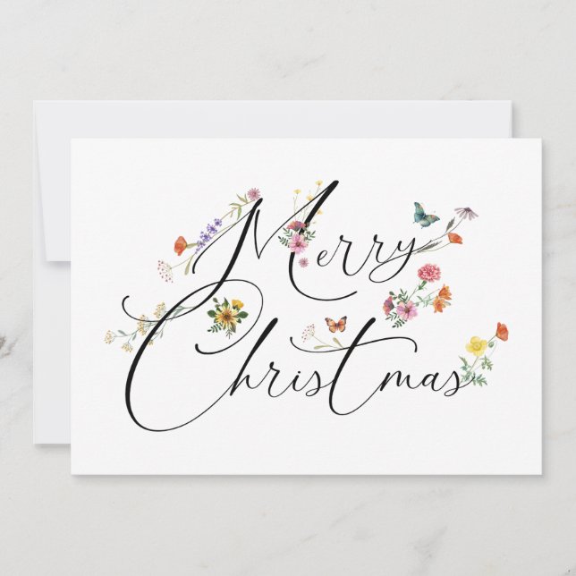 Cartes Pour Fêtes Annuelles Joyeux Noël Fleurs Sauvages Boho Moderne (Devant)
