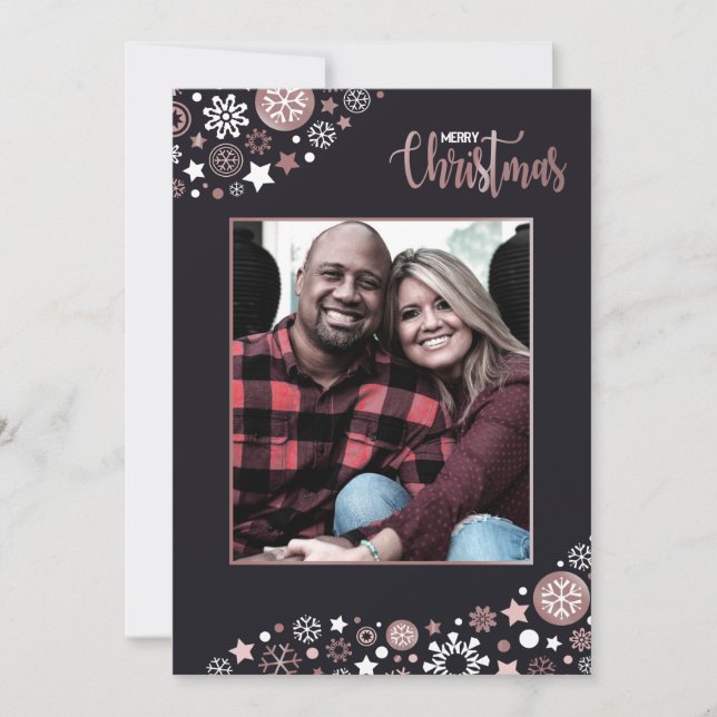 Cartes Pour Fêtes Annuelles Joyeux Noël flocons de neige roses (Devant)