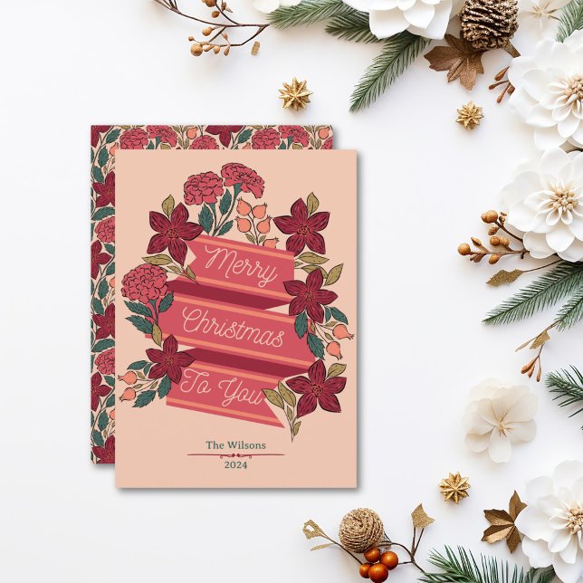 Cartes Pour Fêtes Annuelles Joyeux Noël floral personnalisé (Créateur téléchargé)
