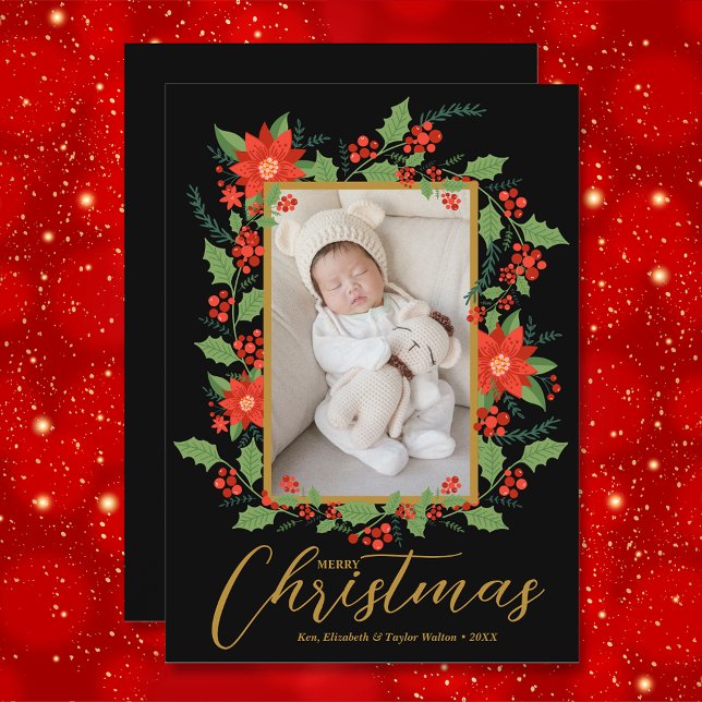 Cartes Pour Fêtes Annuelles Joyeux Noël Floral Photo (Créateur téléchargé)