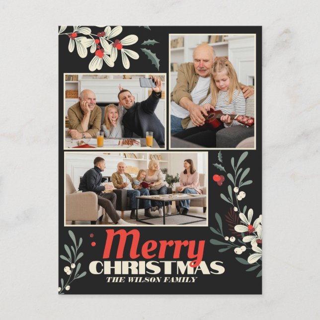 Cartes Pour Fêtes Annuelles Joyeux Noël Foliage Famille Photo Collage (Devant)