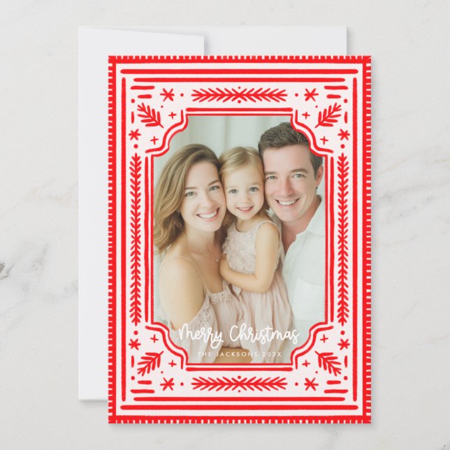 Cartes Pour Fêtes Annuelles Joyeux Noël Folk Rouge Skandinavian Design (Devant)